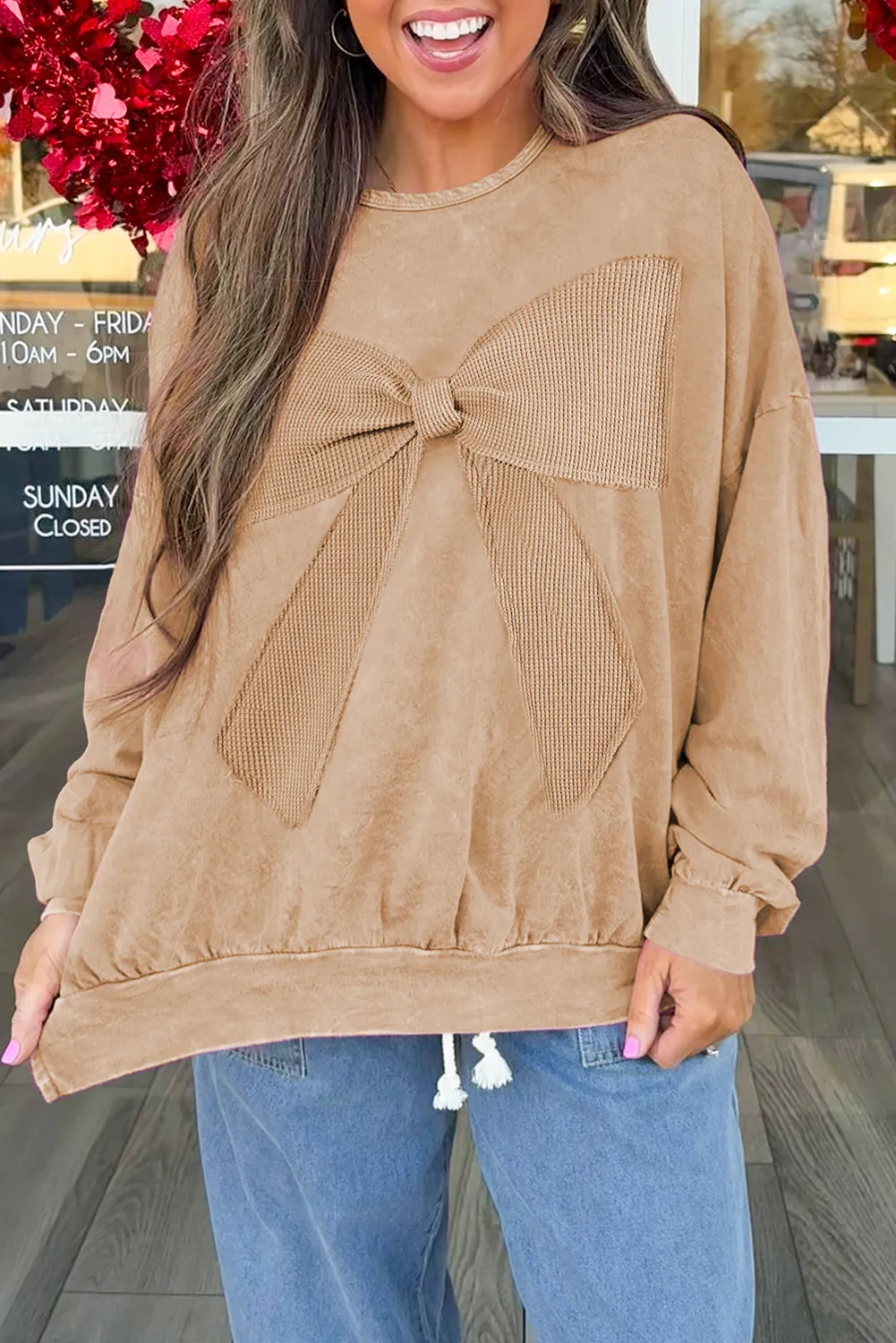Darlin' Bow Waffle Mineral Wash Pullover (Multiple Colors)