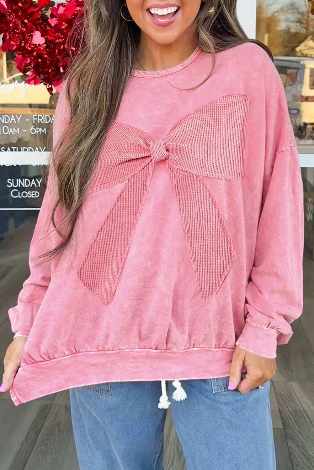 Darlin' Bow Waffle Mineral Wash Pullover (Multiple Colors)