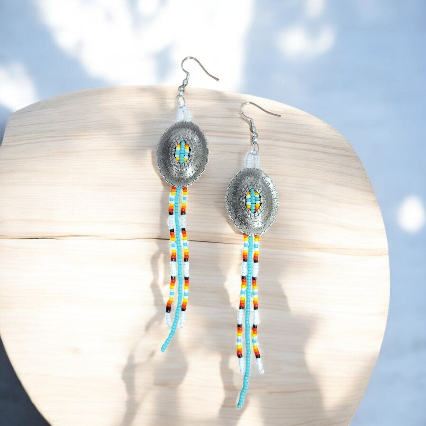 Beaded Concho Dangle Earrings - 2