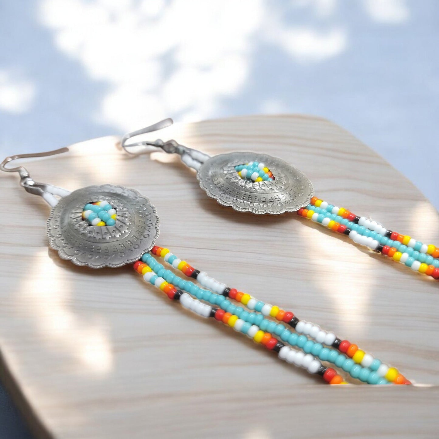 Beaded Concho Dangle Earrings - 3