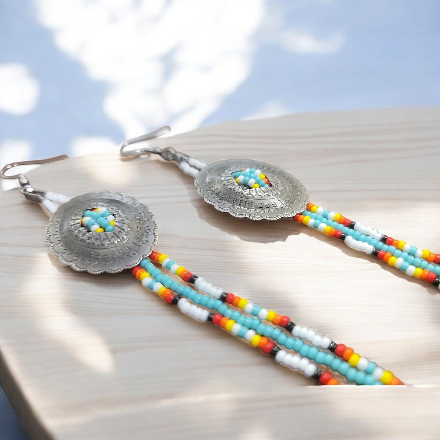 Beaded Concho Dangle Earrings - 4