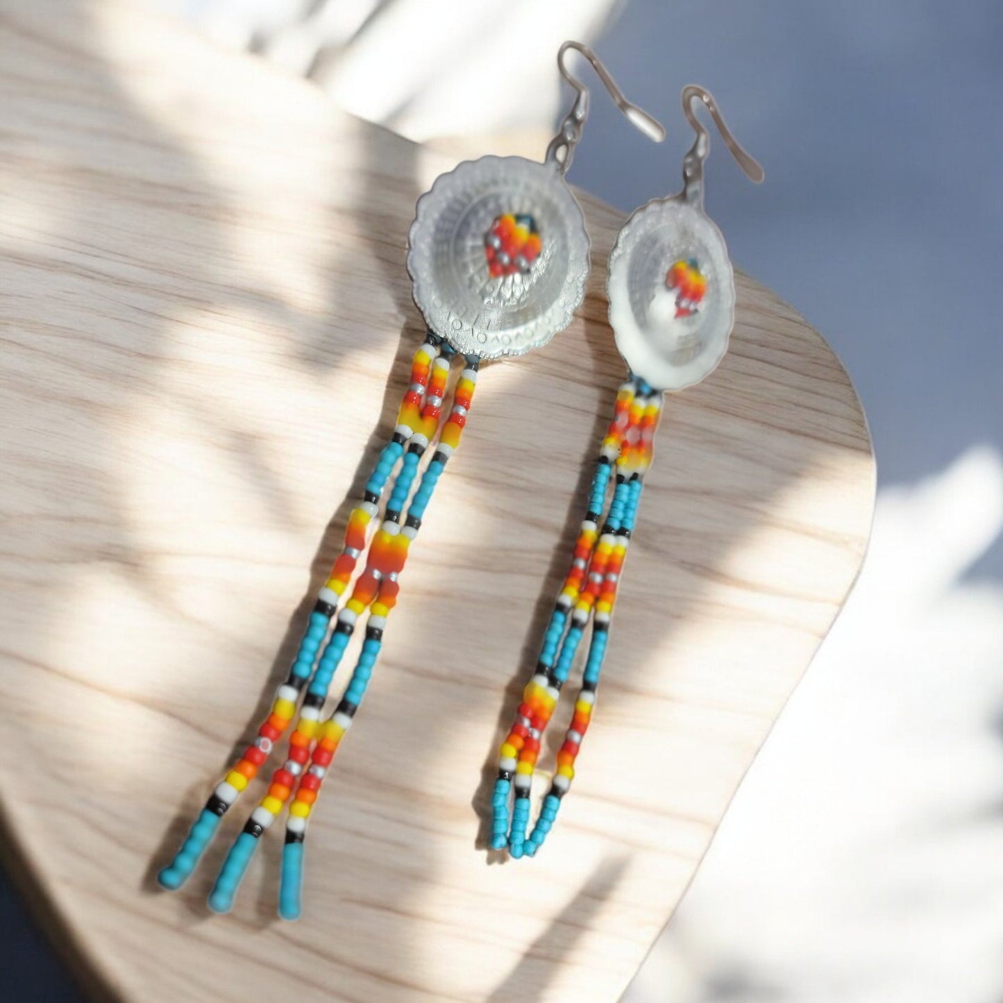 Beaded Concho Dangle Earrings - 3