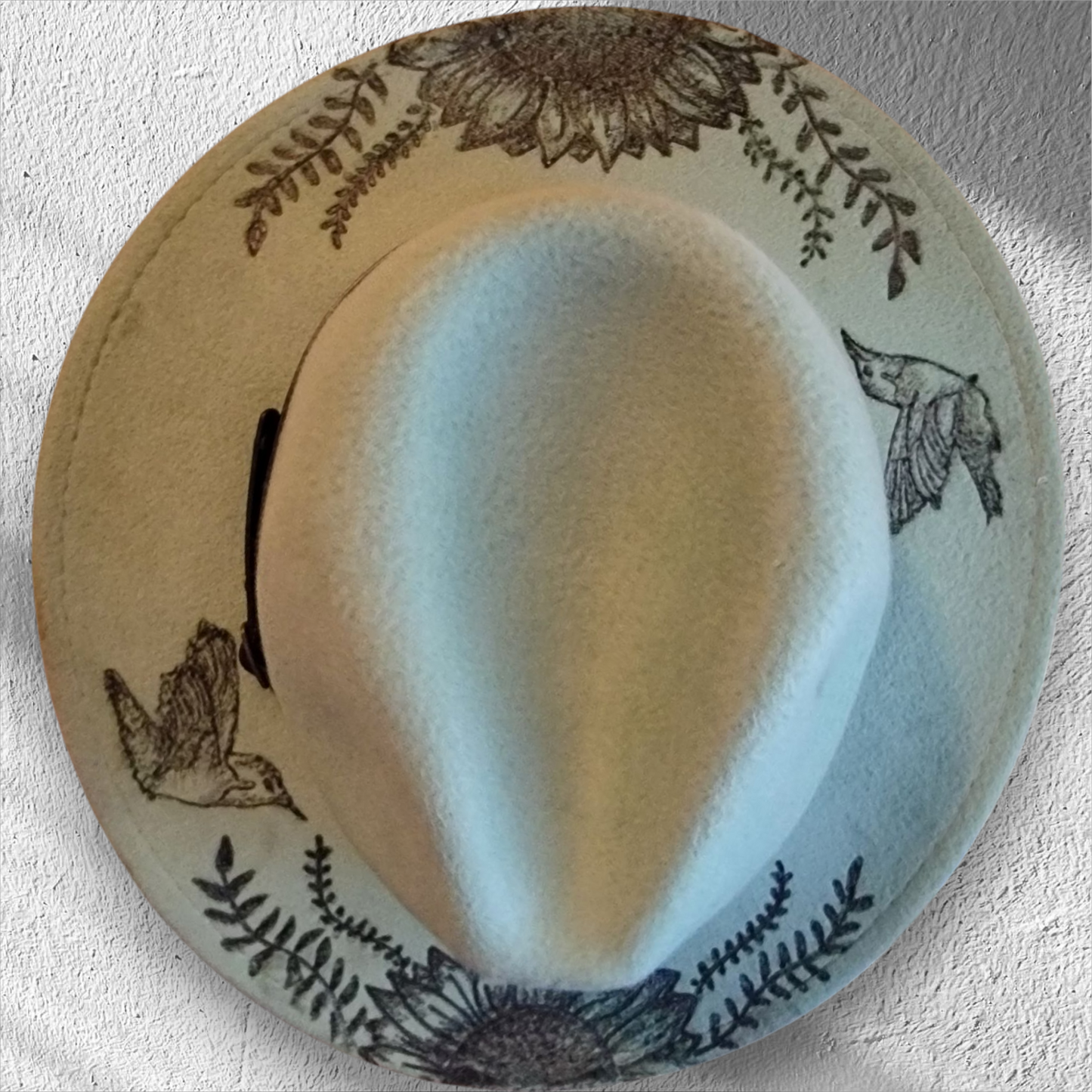 Burned Fedora (Hummingbirds and Sunflowers) - 2