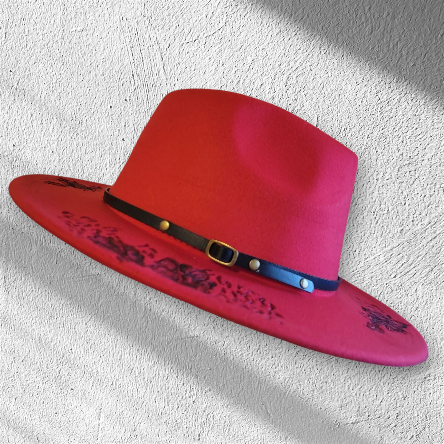 Burned Fedora Hat (Hibiscus and Leopard) - 5