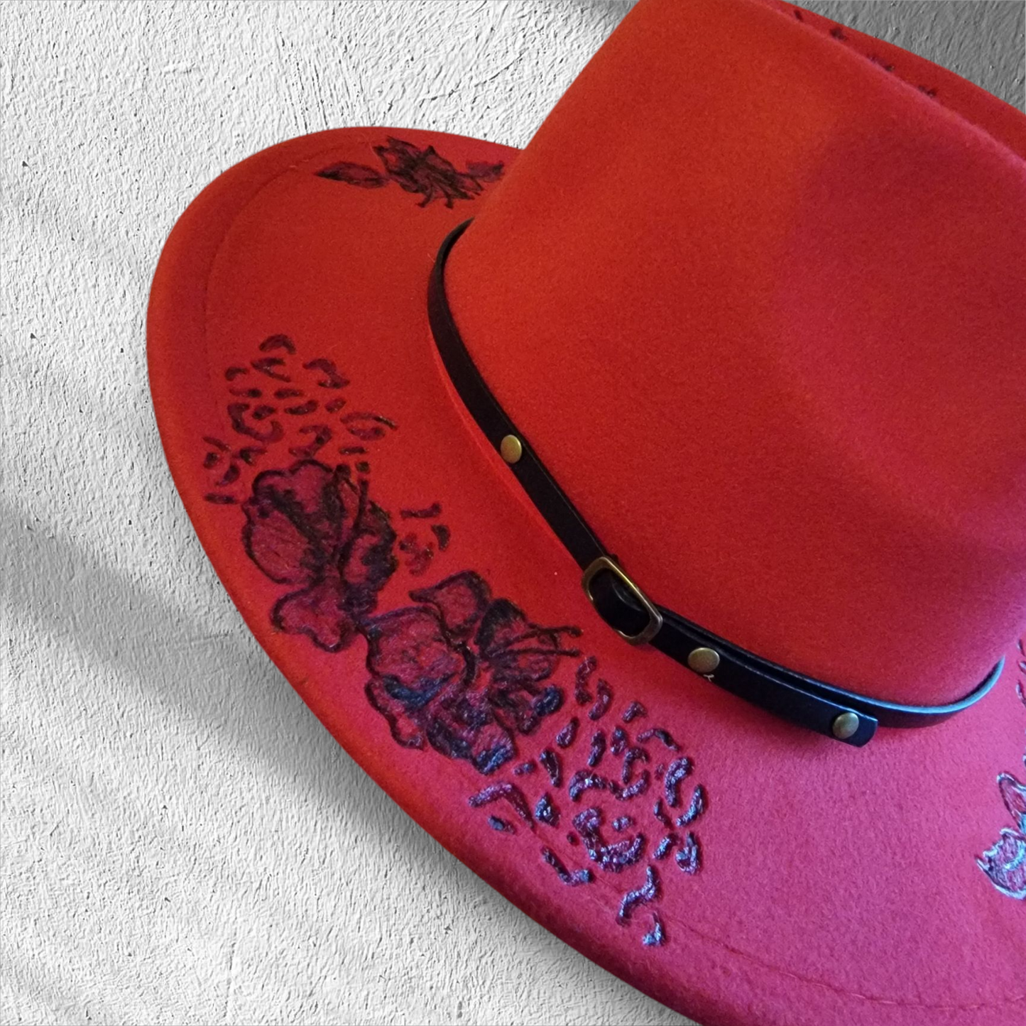 Burned Fedora Hat (Hibiscus and Leopard) - 6