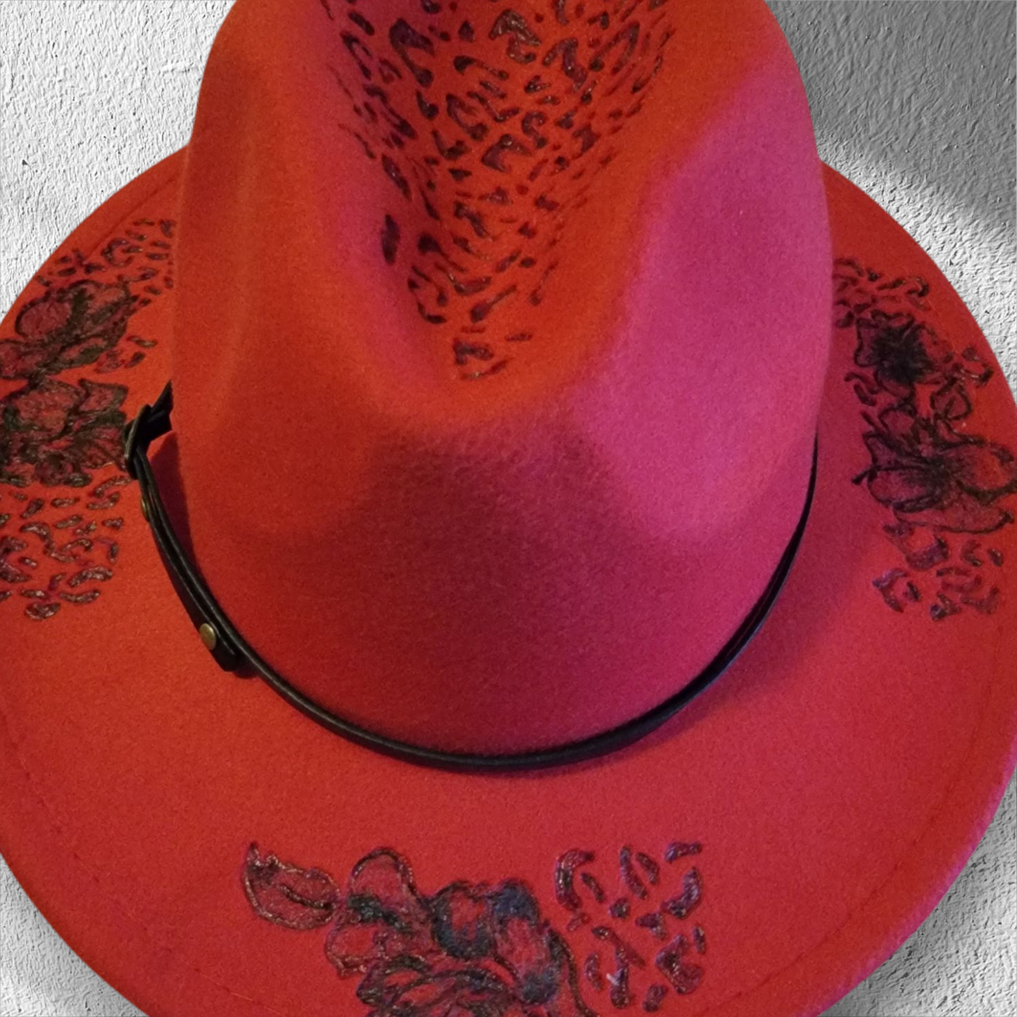Burned Fedora Hat (Hibiscus and Leopard) - 7