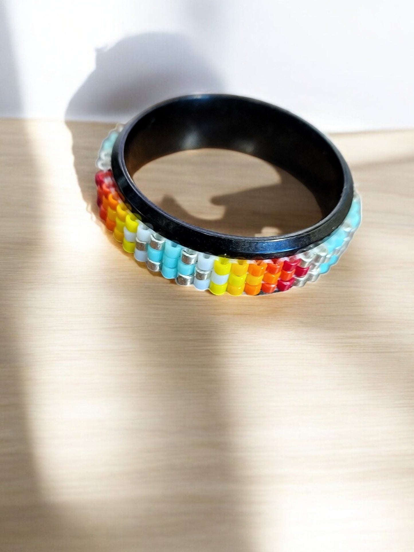 3 Row Beaded Ring on Stainless Steel Band (Pattern 1) - 2