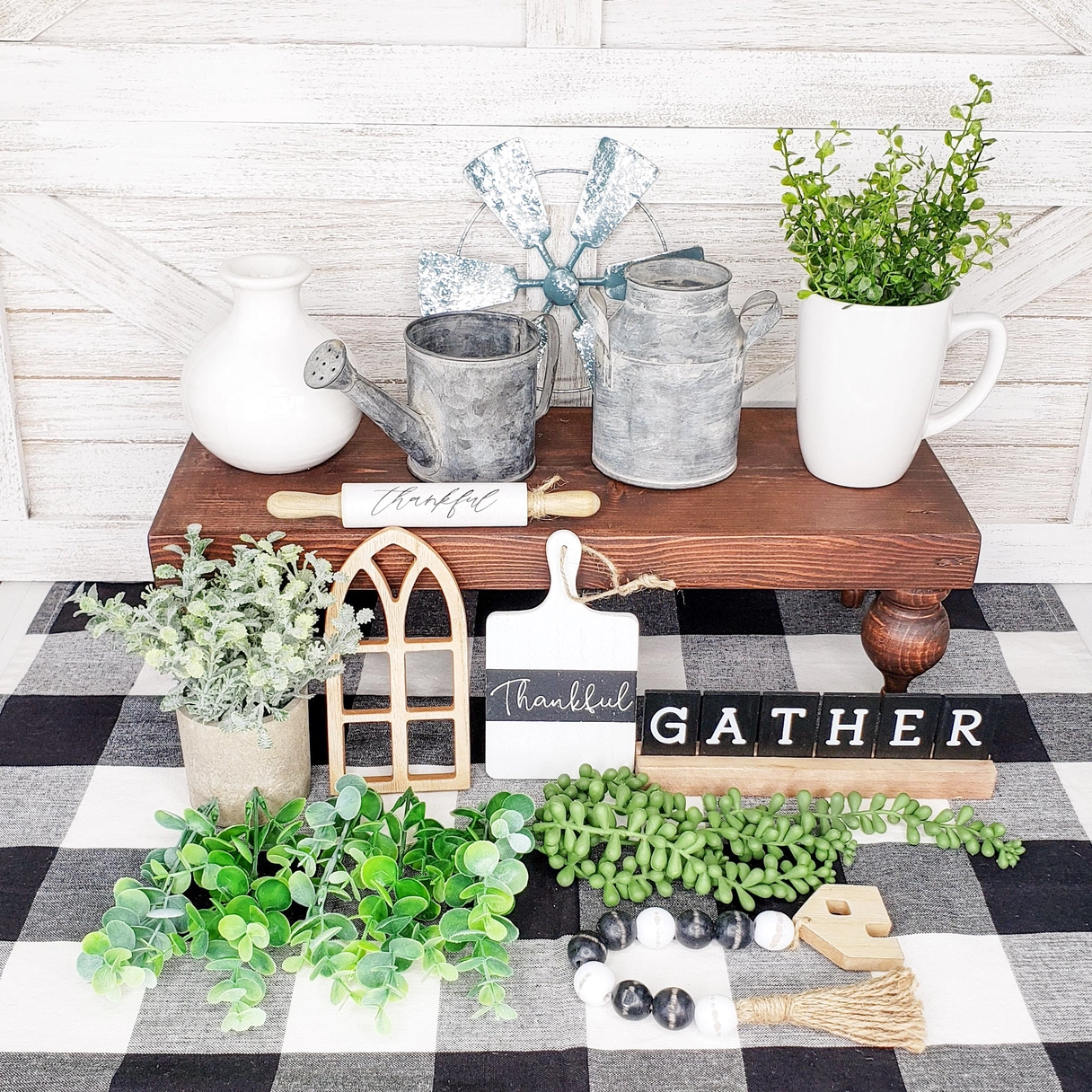 Gather and Thankful Farmhouse Tiered Tray Decor Set (13 Pieces) - 2