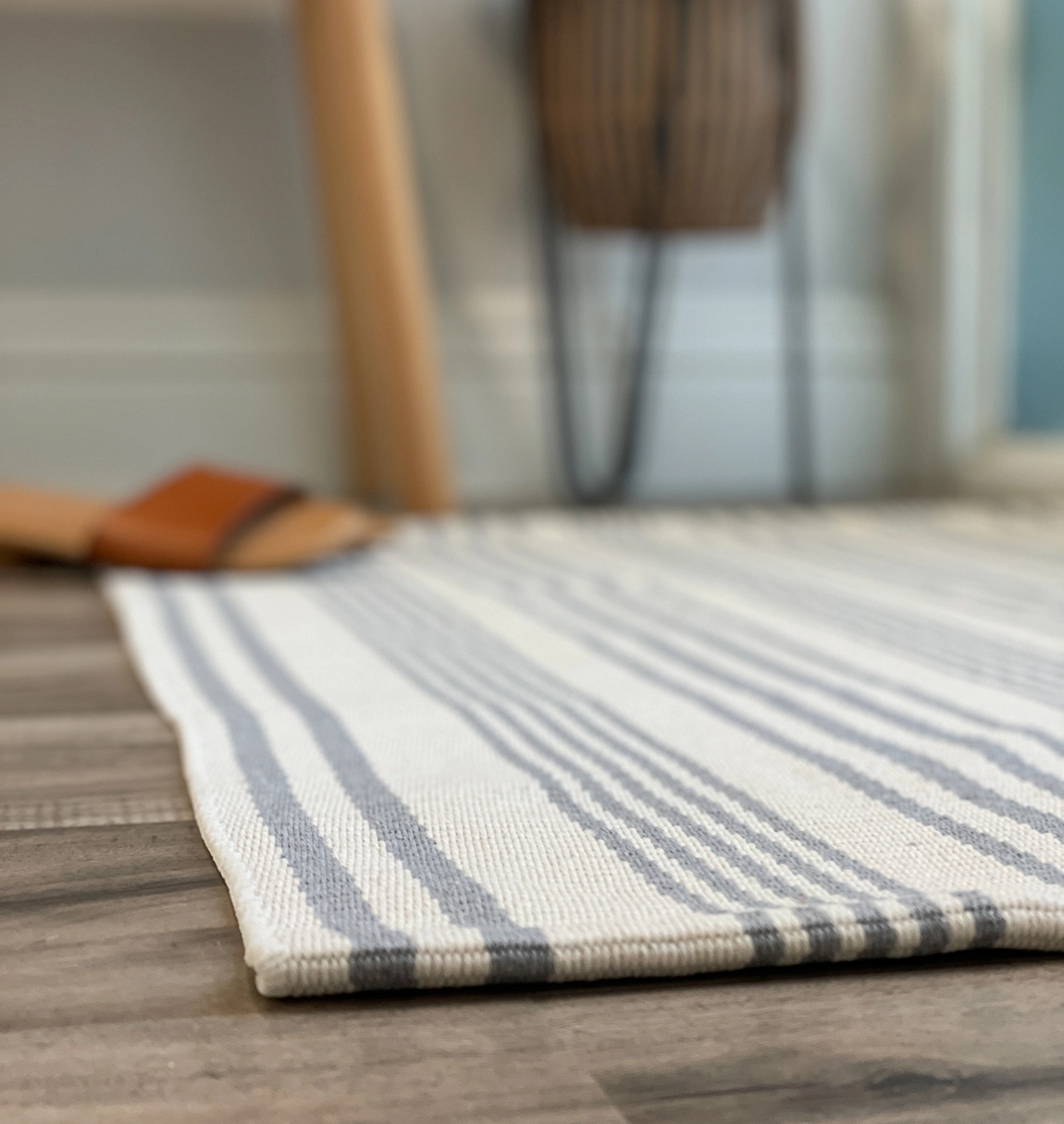 Gray/Cream Striped - Layered Accent Rug - 3
