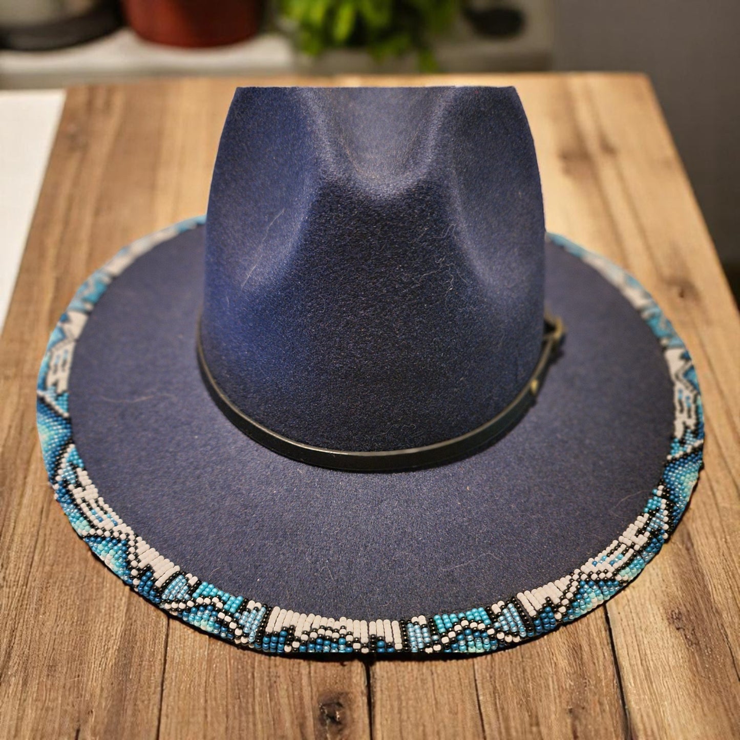 Beaded Brim Fedora-Navy