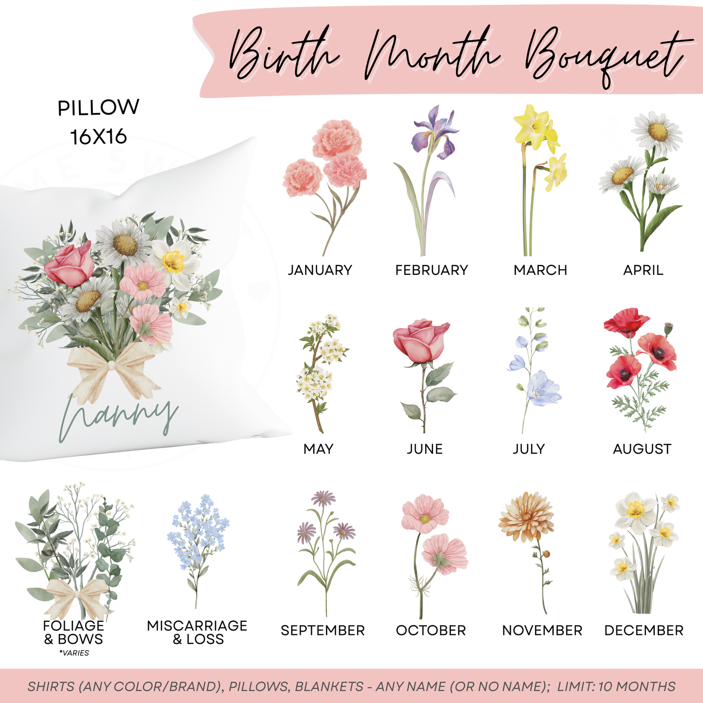 Birth Month Bouquet - Pillow