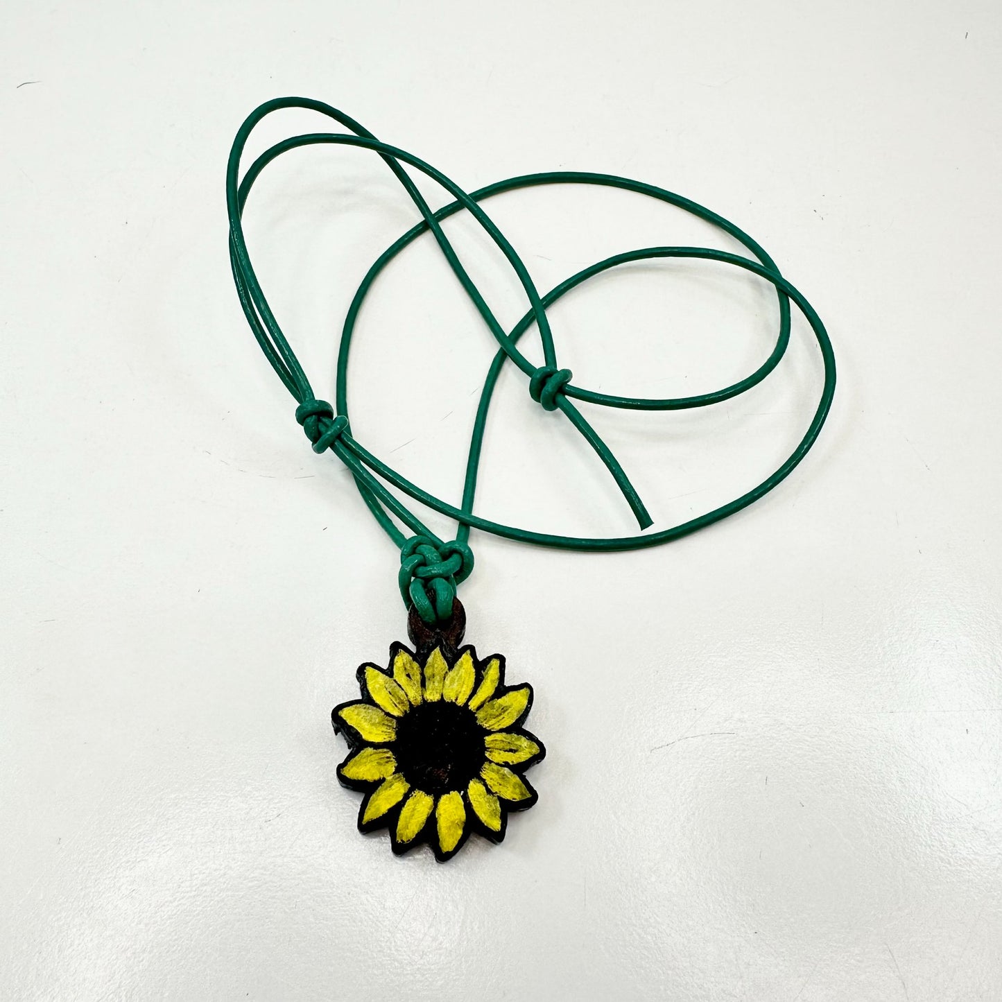 Handmade Walnut Sunflower Pendant with Leather Strap