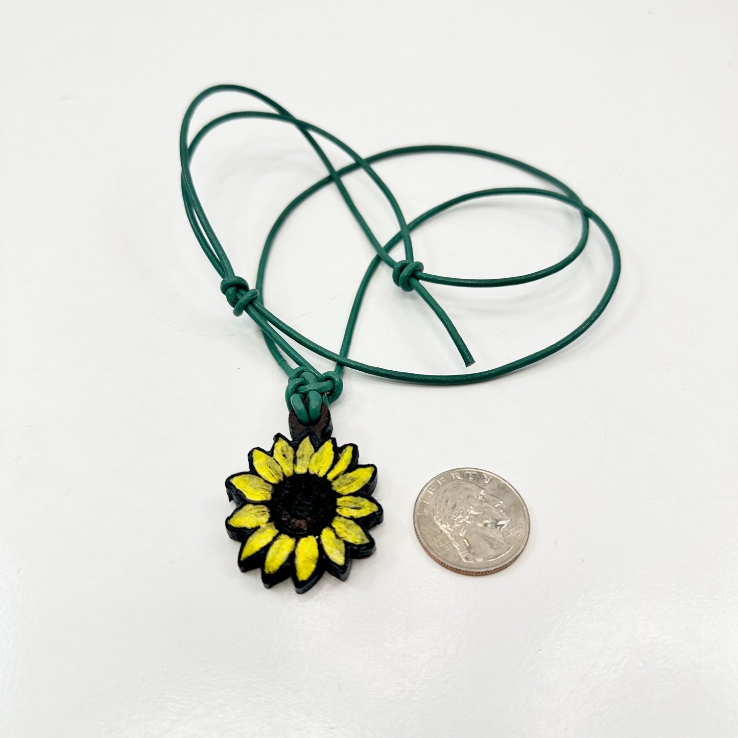 Handmade Walnut Sunflower Pendant with Leather Strap