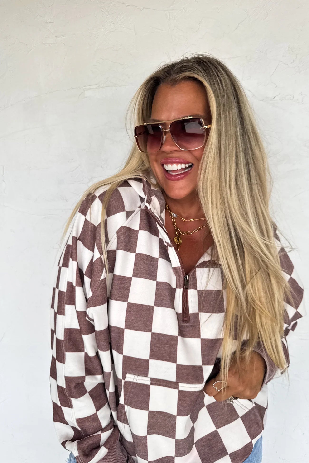 Easy Does It Pullover Hoodie (Brown Checker)