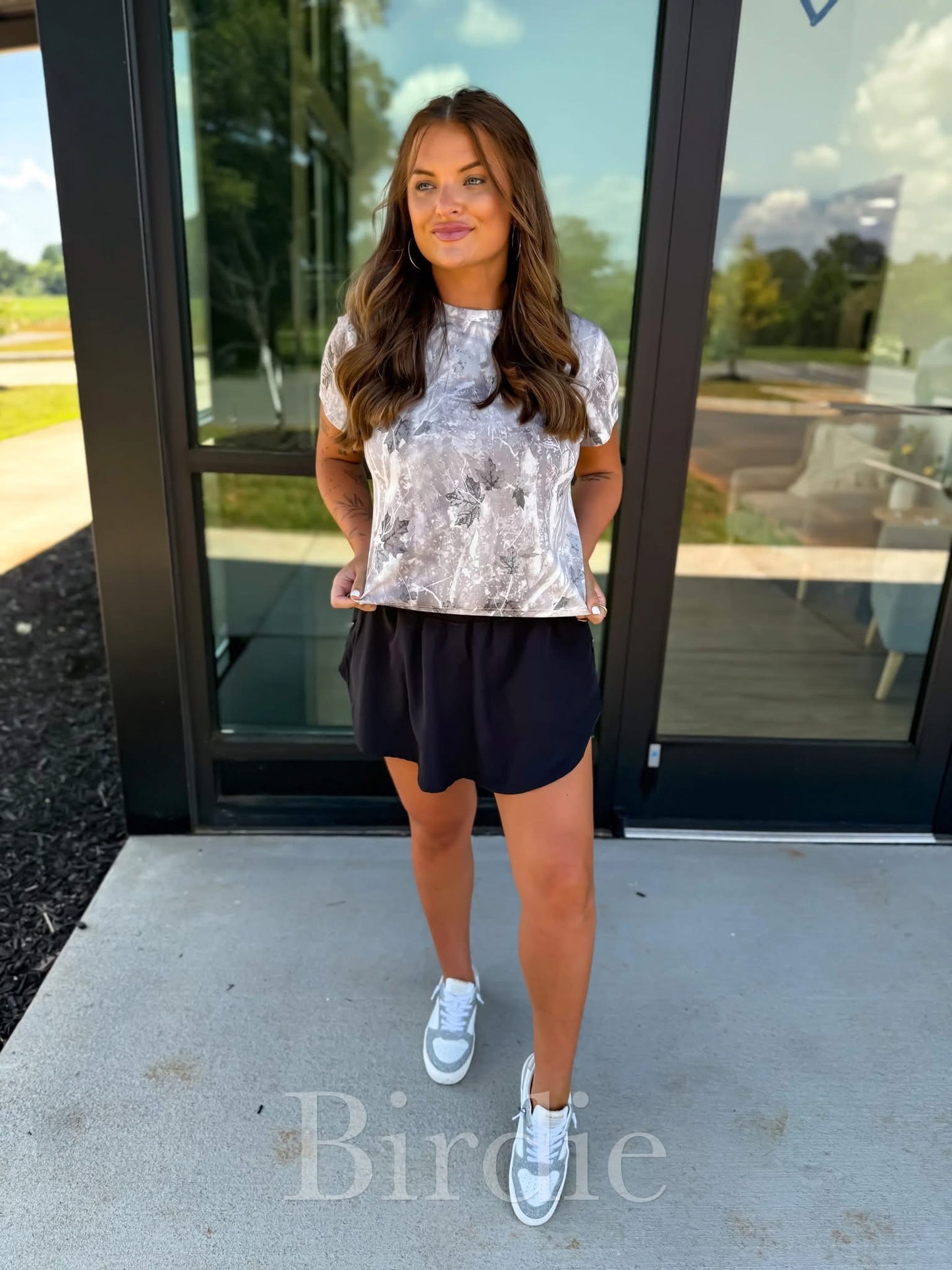 Light Gray Camo Boxy Ribbed Tee - Birdie (Preorder)