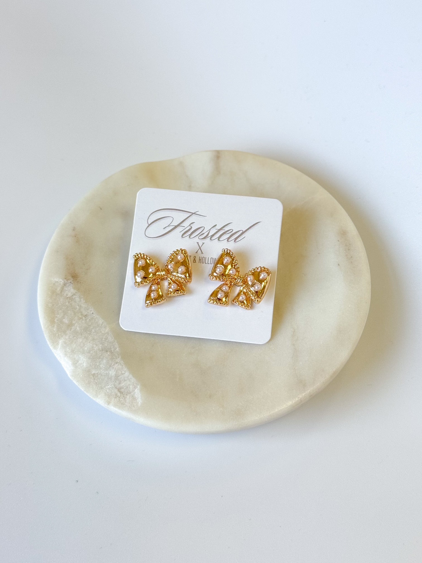 Pearl Bow Studded Earrings (18K Plated)