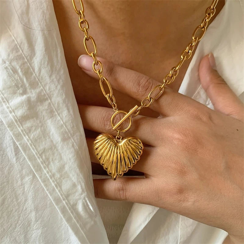 Gold Plated Large Heart Charm Necklace