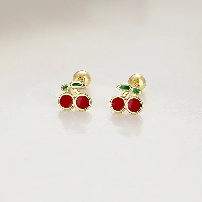 Gold (Sterling Silver) Cherry Stud Earrings