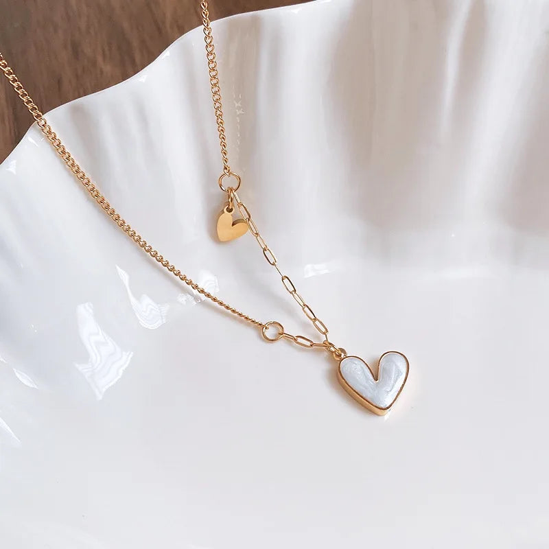 White Heart Gold Necklace