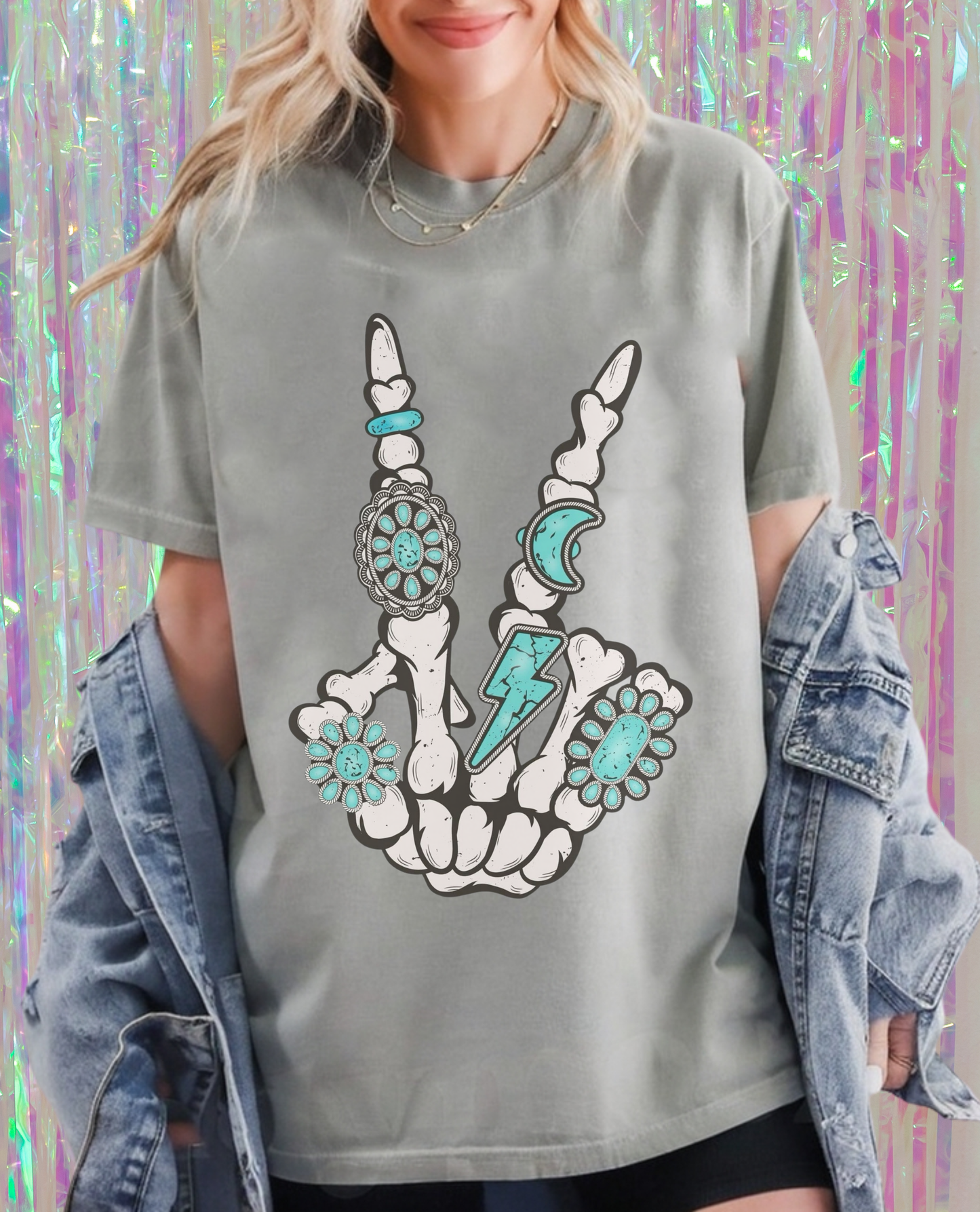 Turquoise Skeleton Peace Tee