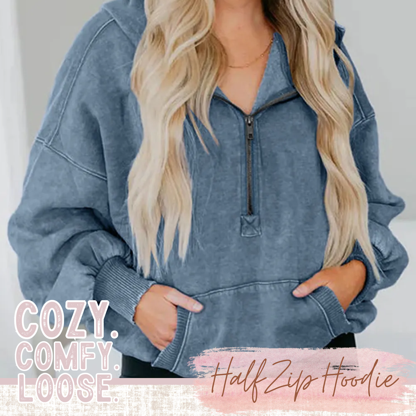 (Cozy.Comfy.Loose) Mineral Wash Half Zip Hoodie (4 Colors) - Pre-Order