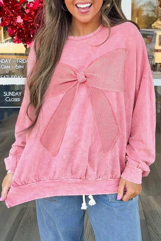 Darlin' Bow Waffle Mineral Wash Pullover (Multiple Colors)