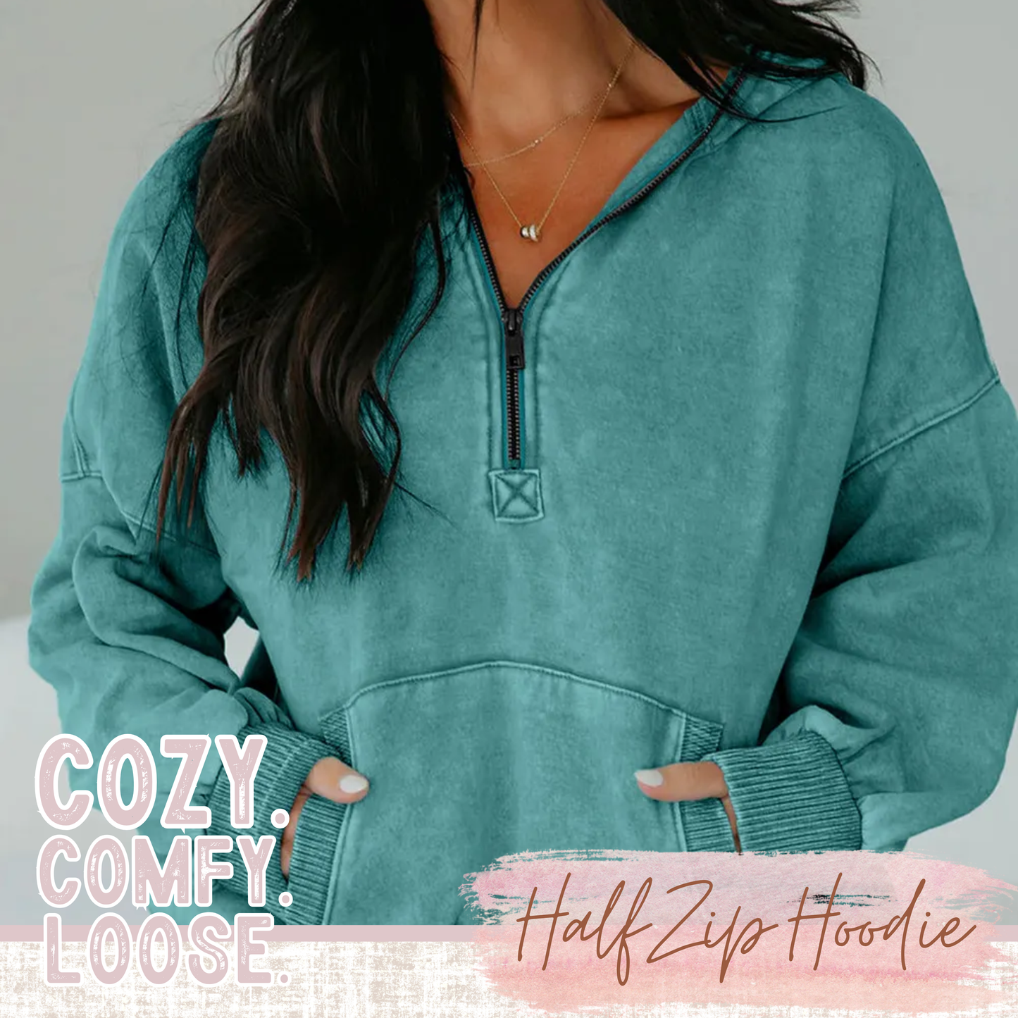 (Cozy.Comfy.Loose) Mineral Wash Half Zip Hoodie (4 Colors) - Pre-Order