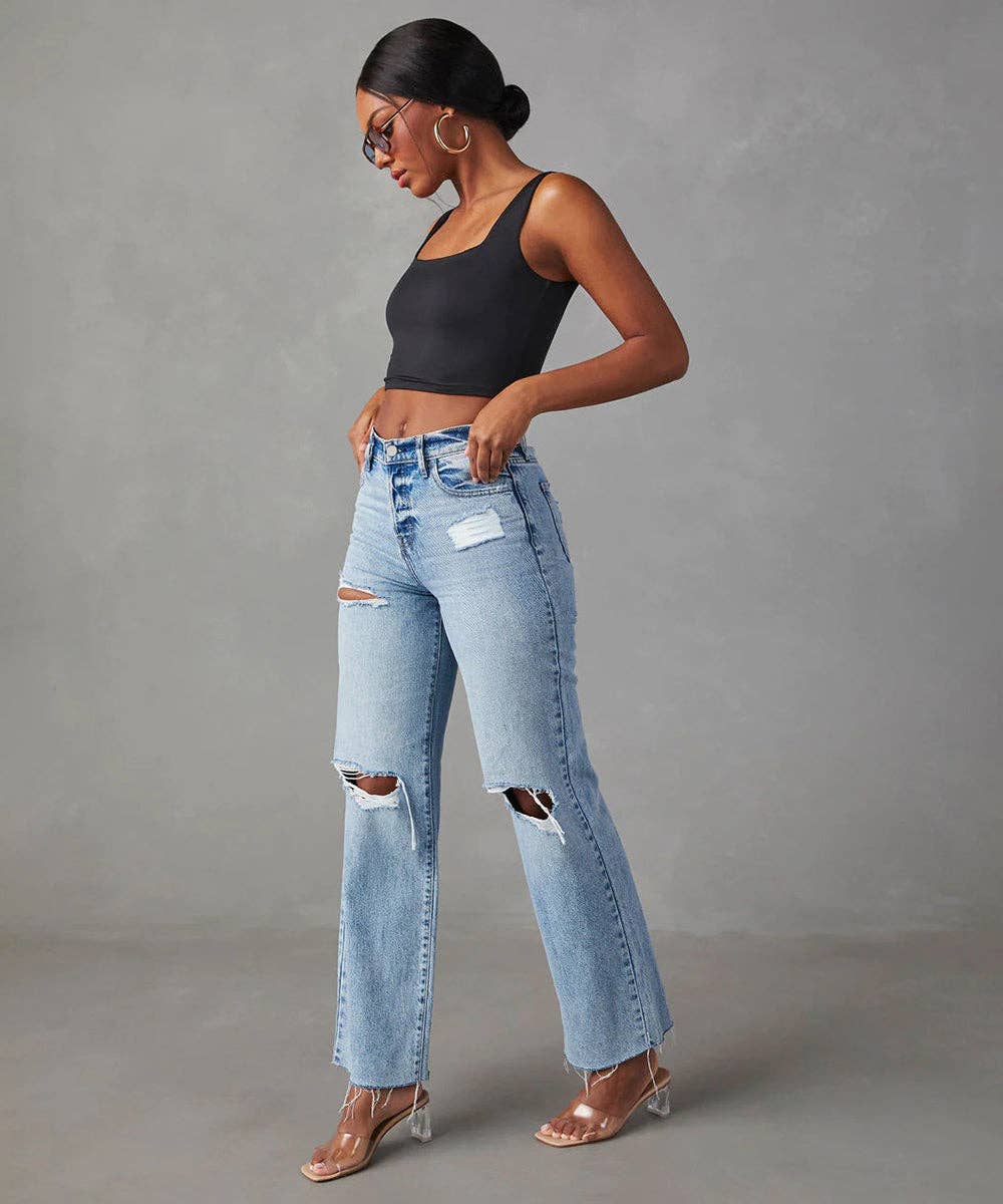 The Stella Straight (High-Waisted, Fringed) Jeans