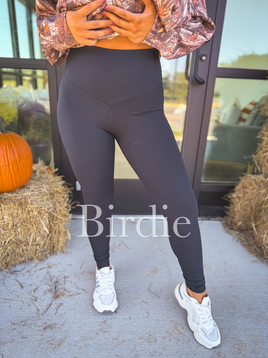 Black Ribbed Leggings - Birdie (Preorder)