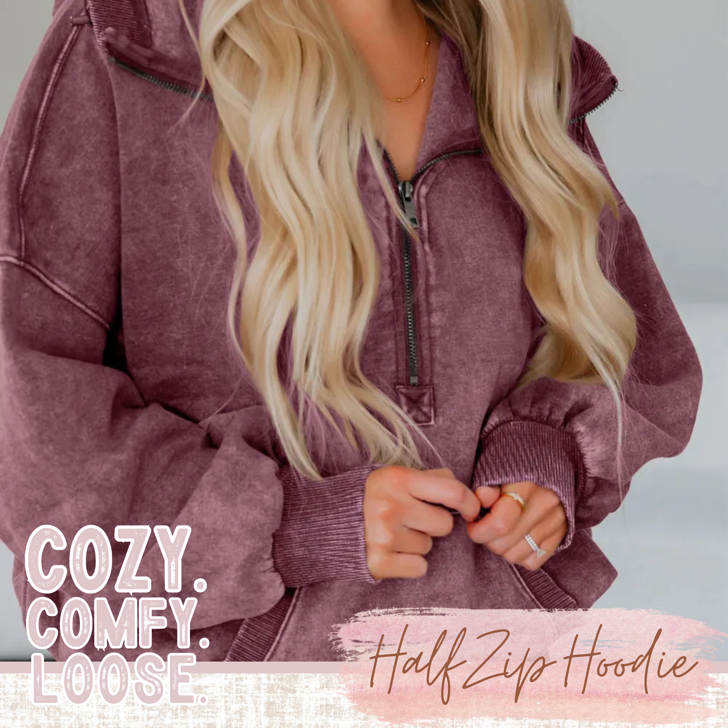 (Cozy.Comfy.Loose) Mineral Wash Half Zip Hoodie (4 Colors) - Pre-Order