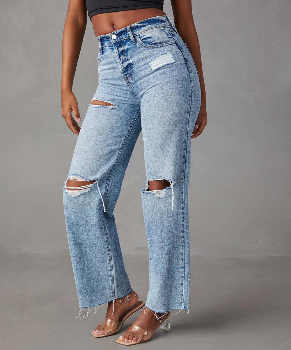 The Stella Straight (High-Waisted, Fringed) Jeans