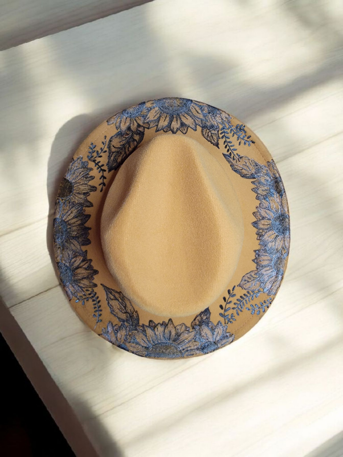 Burned Fedora Hat with Sunflowers - 4