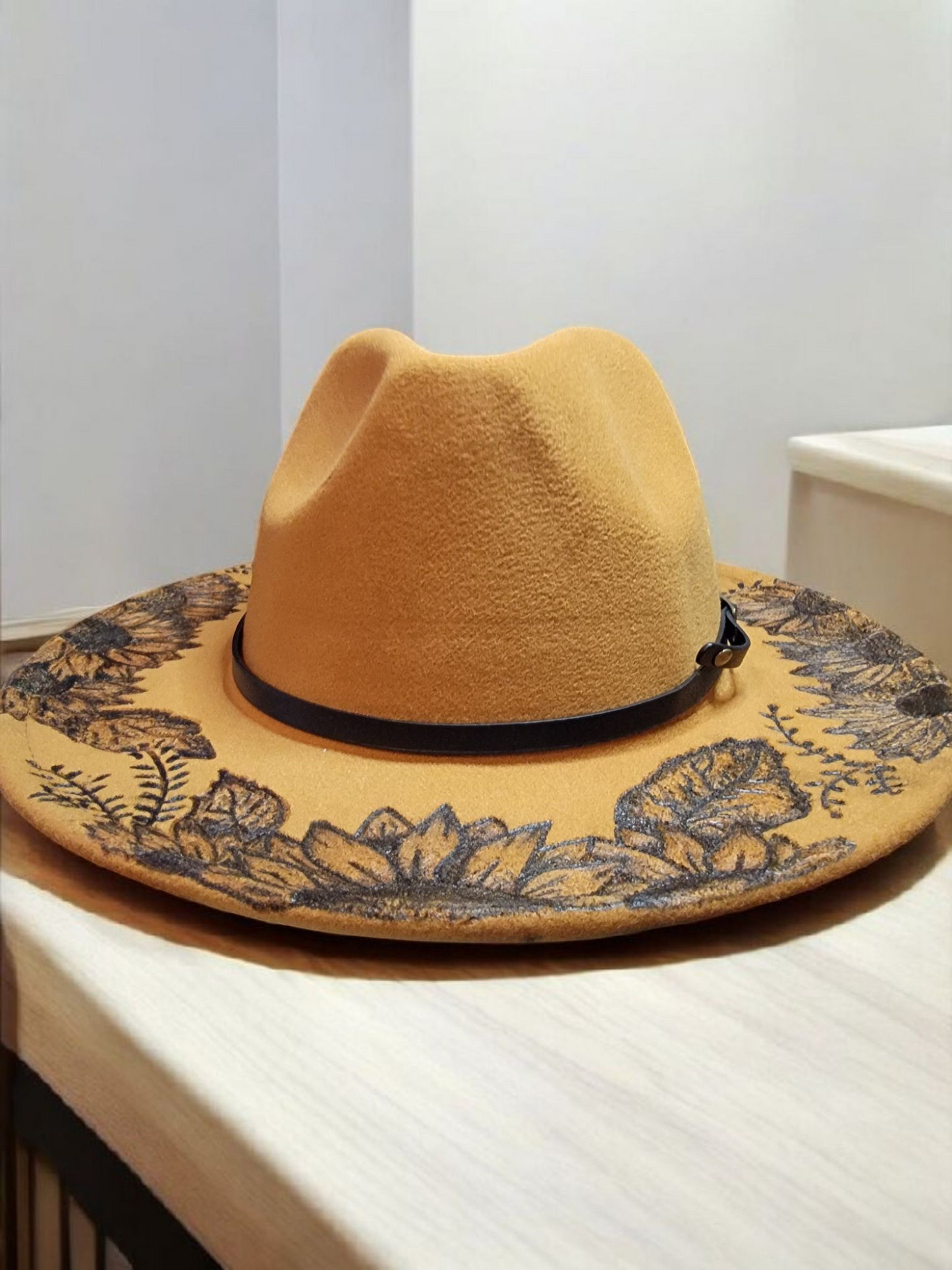 Burned Fedora Hat with Sunflowers - 3