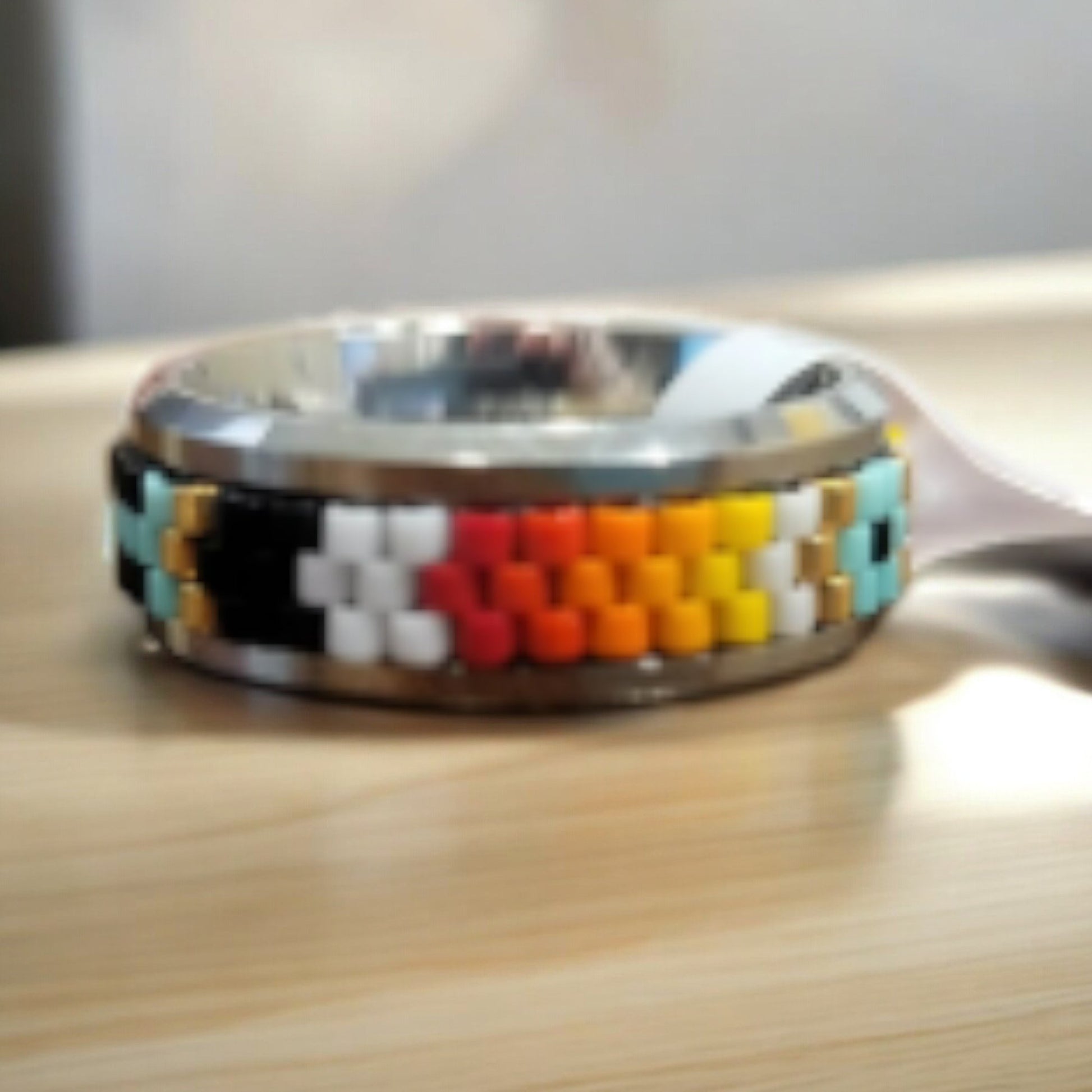 3 Row Beaded Stainless Steel Ring (Pattern 2) - 2