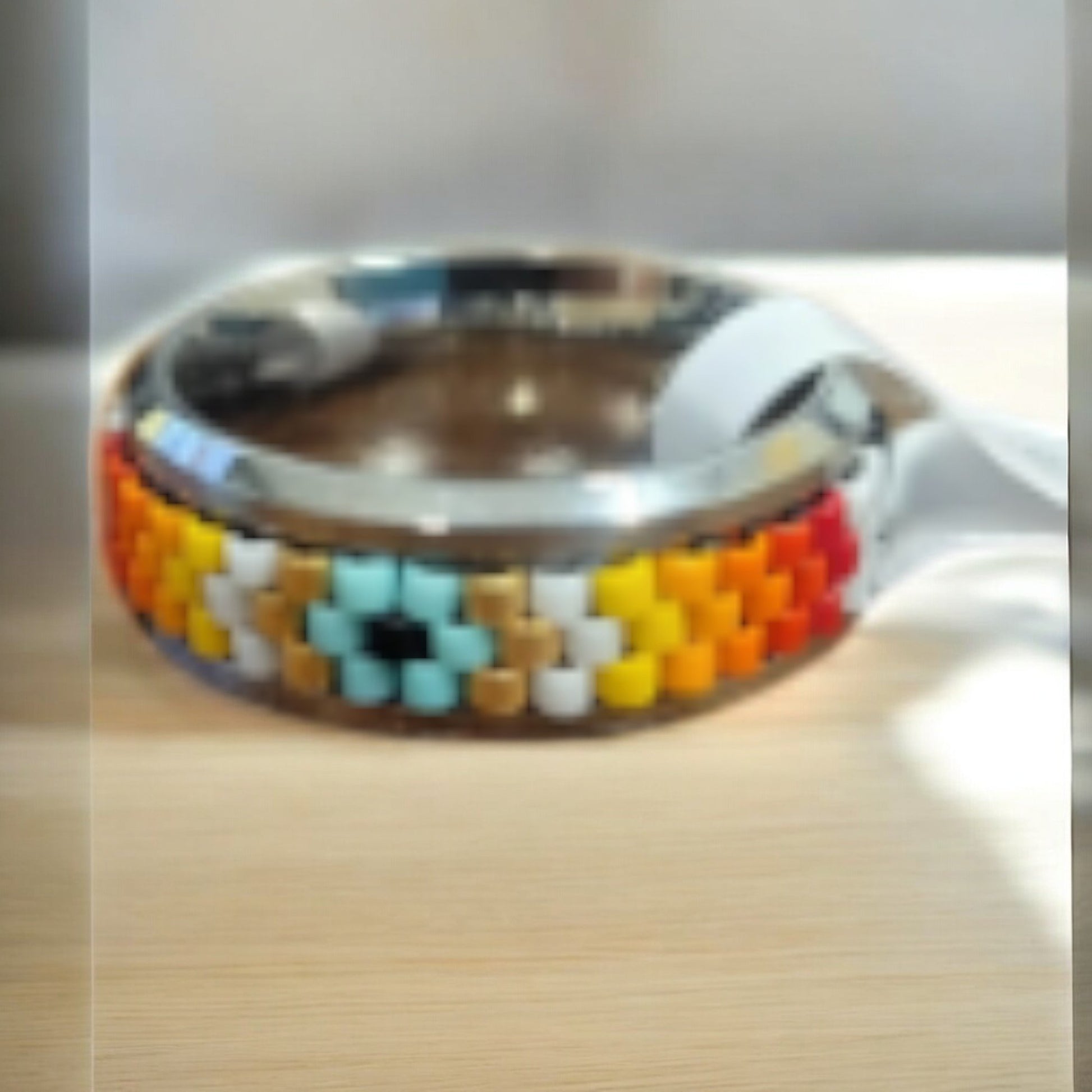3 Row Beaded Stainless Steel Ring (Pattern 2) - 3