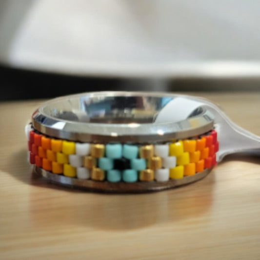 3 Row Beaded Stainless Steel Ring (Pattern 2) - 1