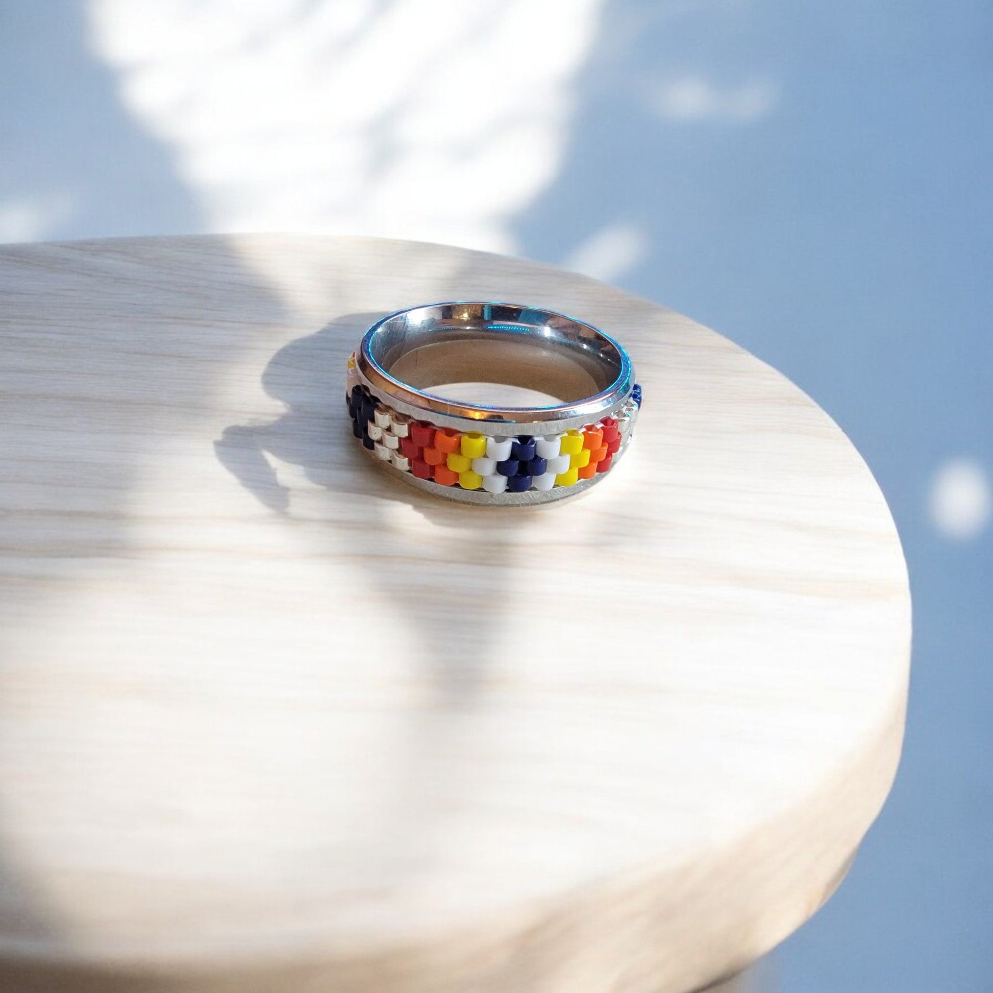 3 Row Beaded Ring in Stainless Steel Band (Pattern 3) - 2