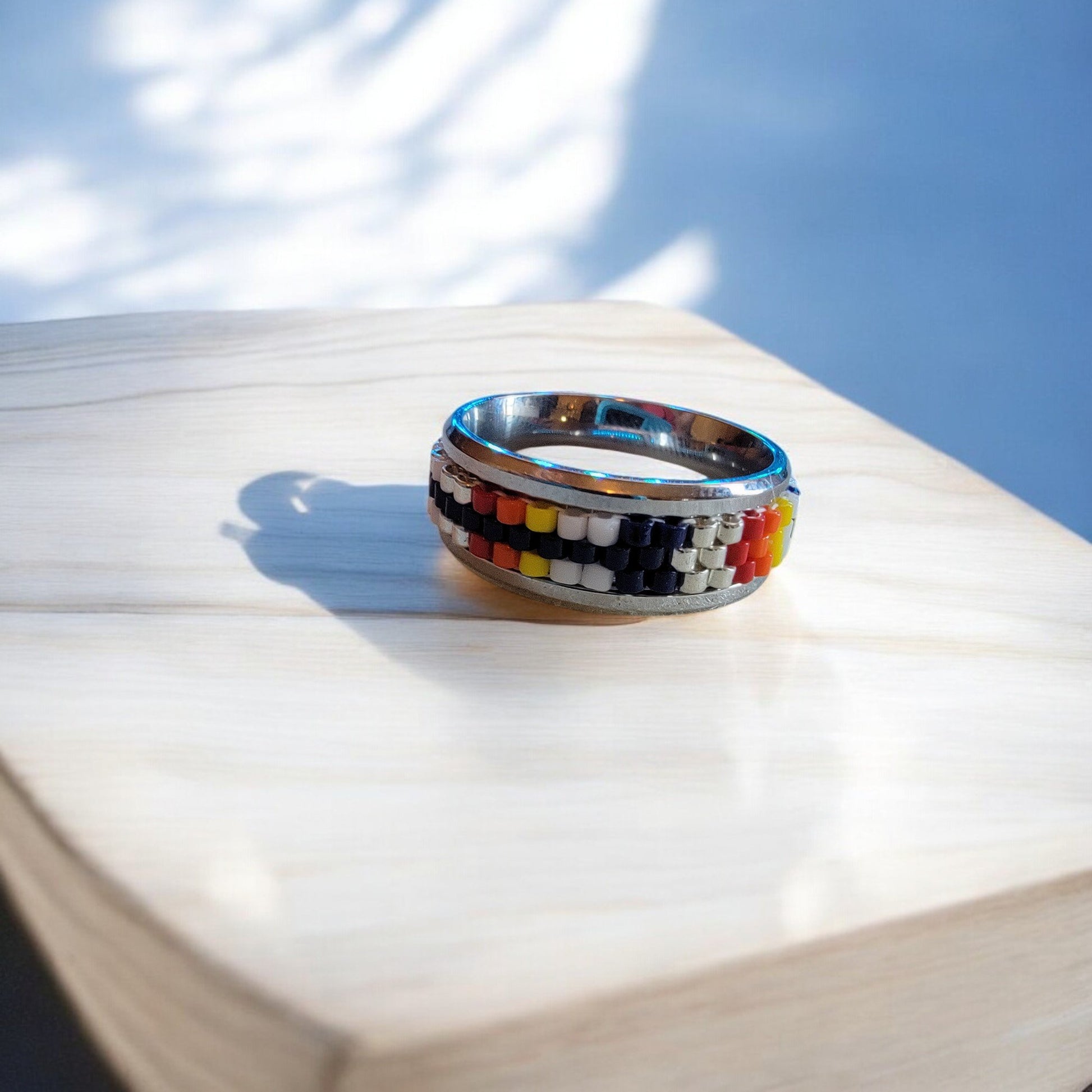 3 Row Beaded Ring in Stainless Steel Band (Pattern 3) - 3
