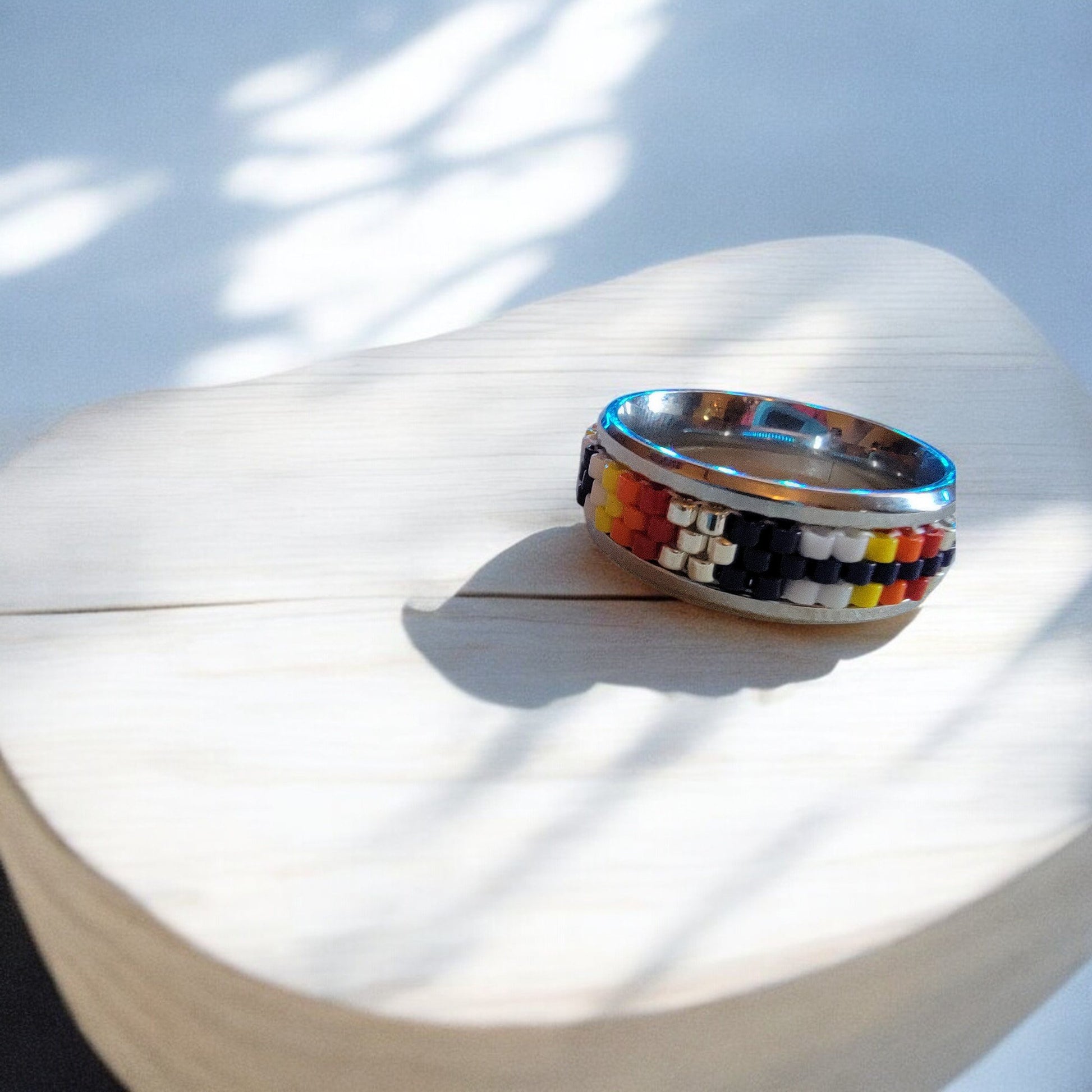 3 Row Beaded Ring in Stainless Steel Band (Pattern 3) - 5