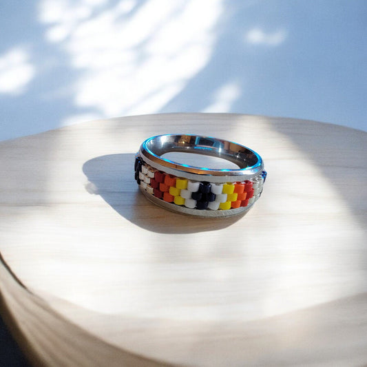 3 Row Beaded Ring in Stainless Steel Band (Pattern 3) - 1