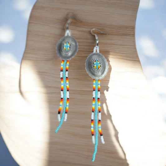 Beaded Concho Dangle Earrings - 1