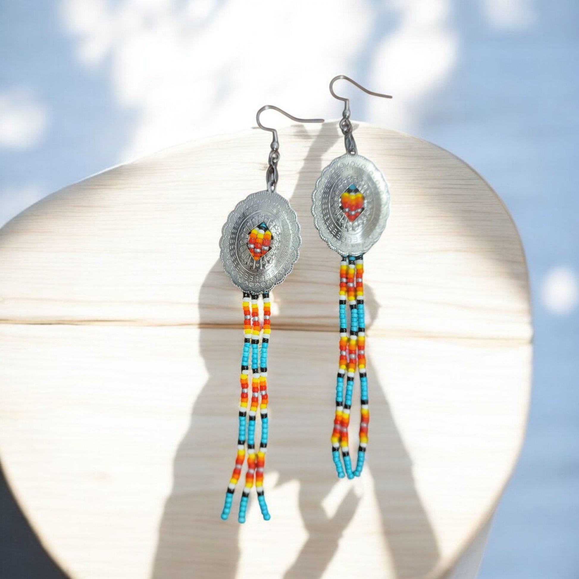 Beaded Concho Dangle Earrings - 2