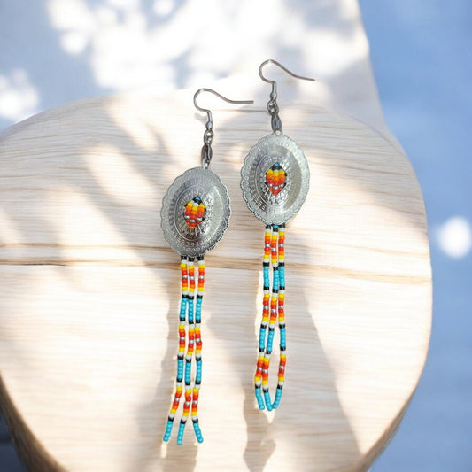 Beaded Concho Dangle Earrings - 1