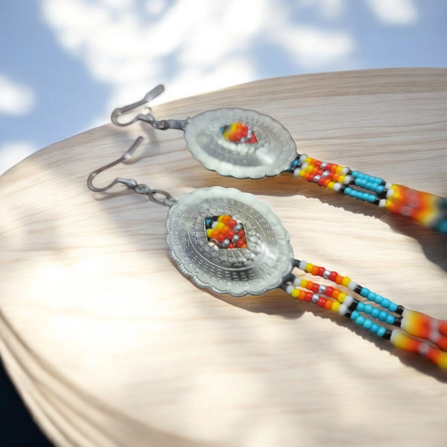 Beaded Concho Dangle Earrings - 4