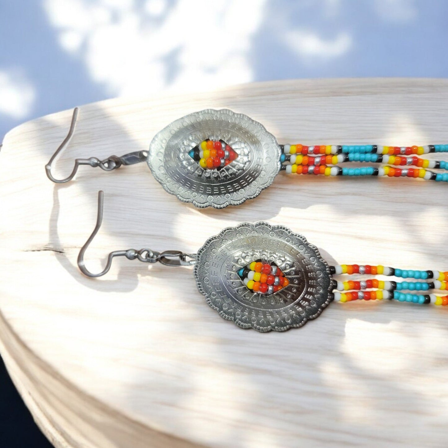 Beaded Concho Dangle Earrings - 5