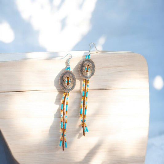 Beaded Concho Dangle Earrings - 1