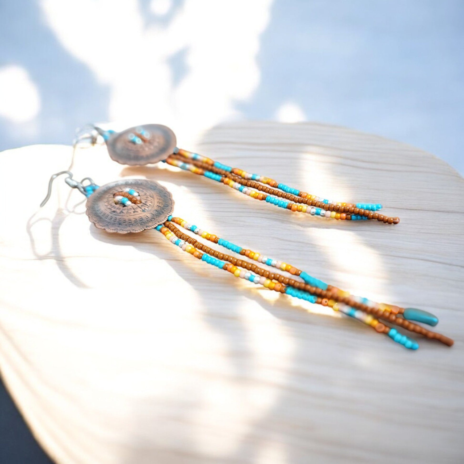 Beaded Concho Dangle Earrings - 2