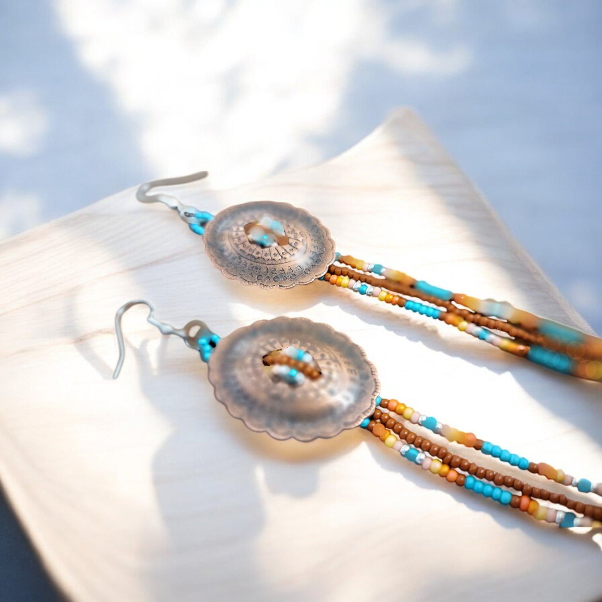 Beaded Concho Dangle Earrings - 3