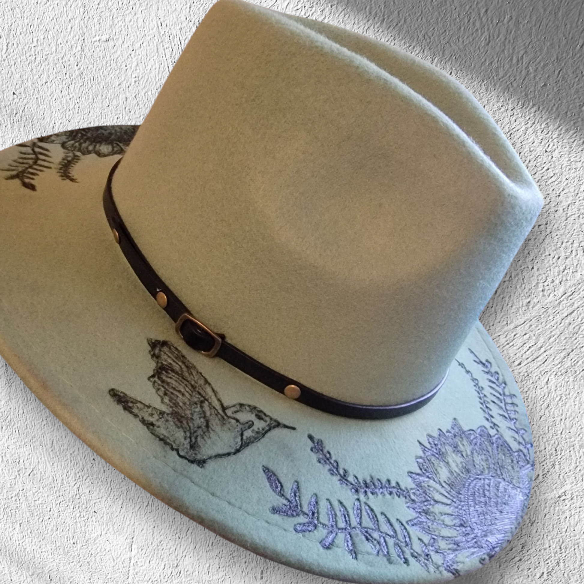 Burned Fedora (Hummingbirds and Sunflowers) - 3
