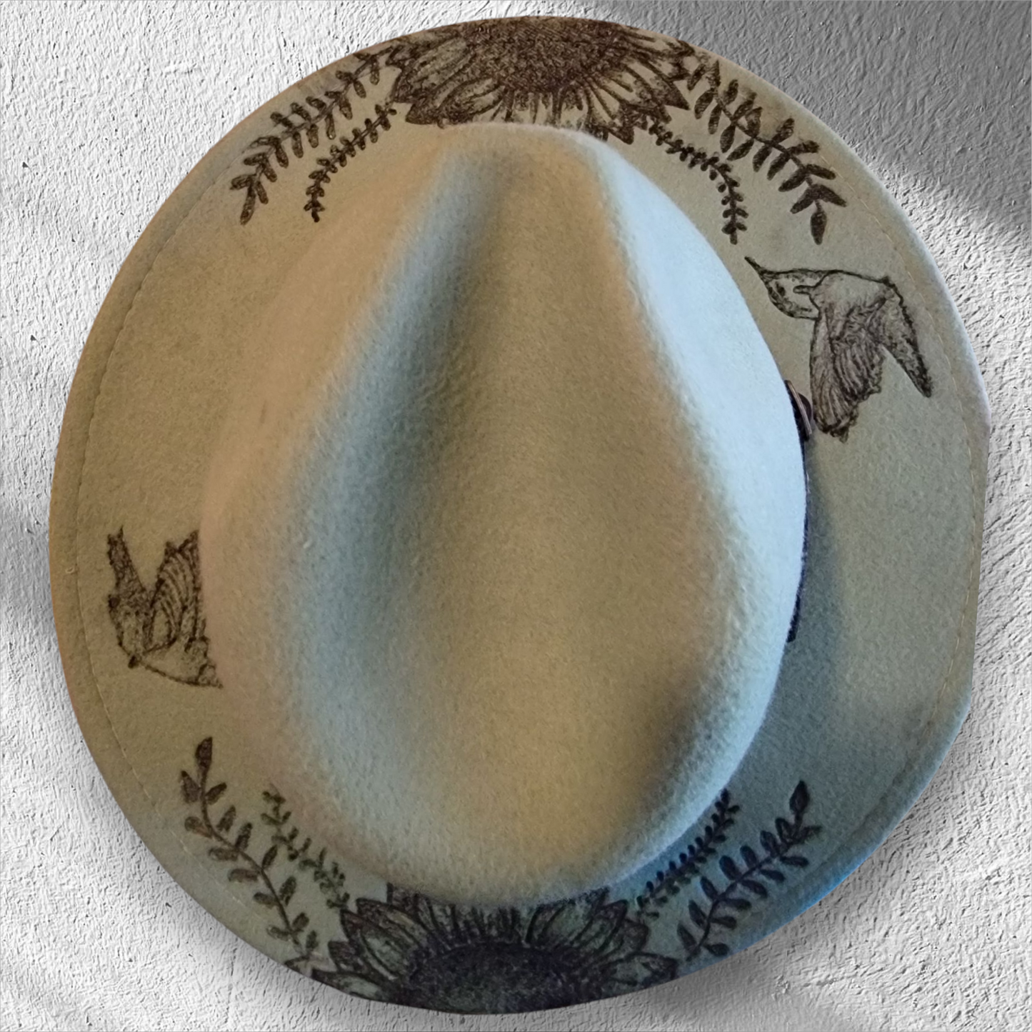 Burned Fedora (Hummingbirds and Sunflowers) - 1